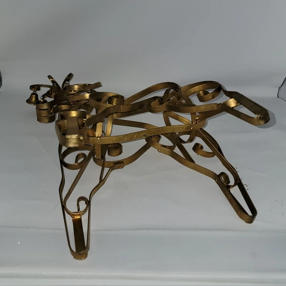 Large Metal Reindeer Gold Colored Christmas Bells on Antlers Estate